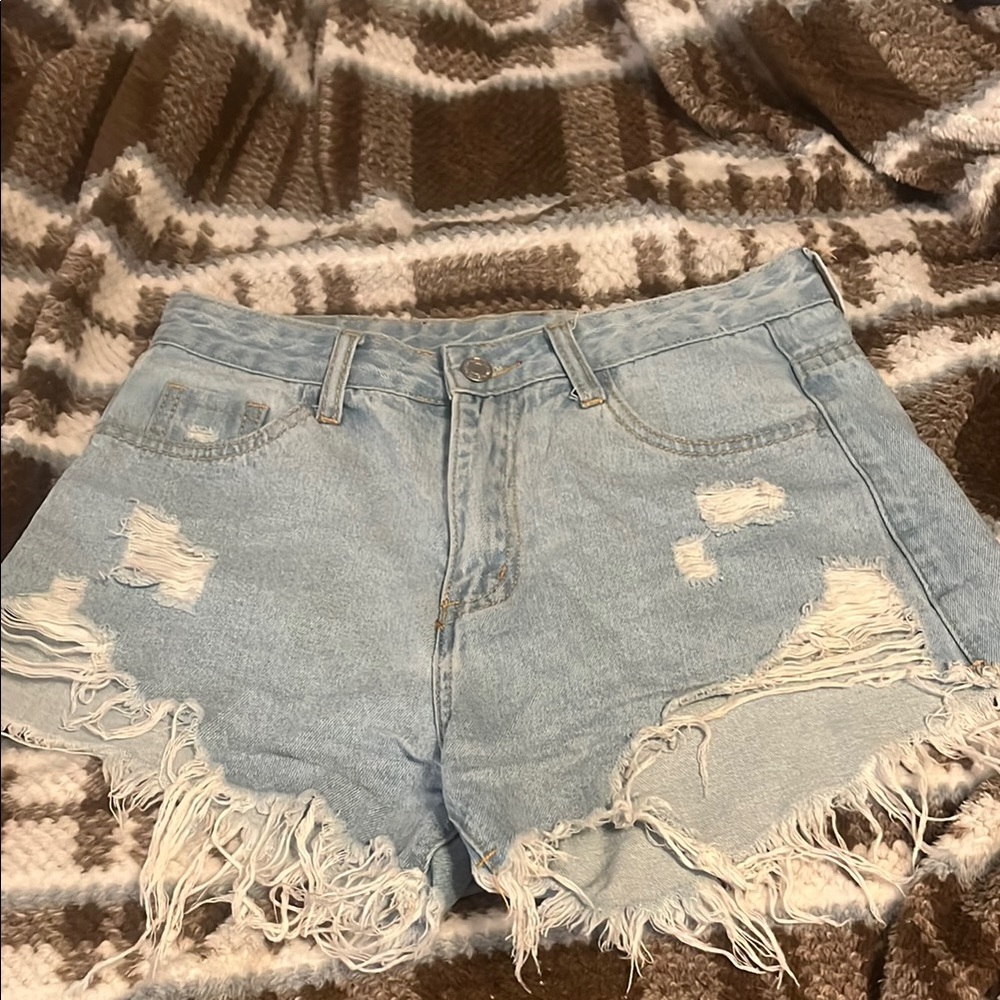 SHEIN Blue Distressed Jean Shorts